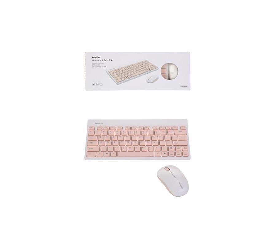 Мышь беспроводная и клавиатура, цвет белый/розовый, клавиатура , мышь