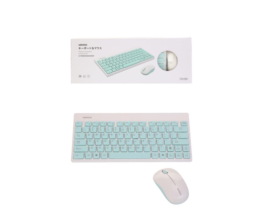 Мышь беспроводная и клавиатура, цвет белый/мятно-зеленый, клавиатура,мышь