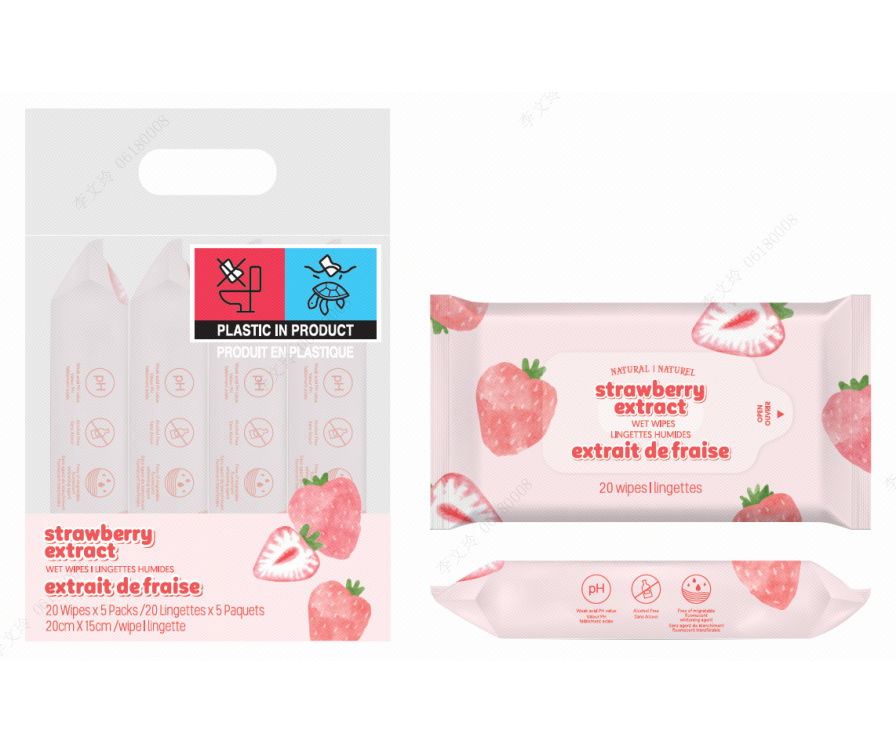 Влажные салфетки Strawberry Extract (20 салфеток × 4 упаковки)