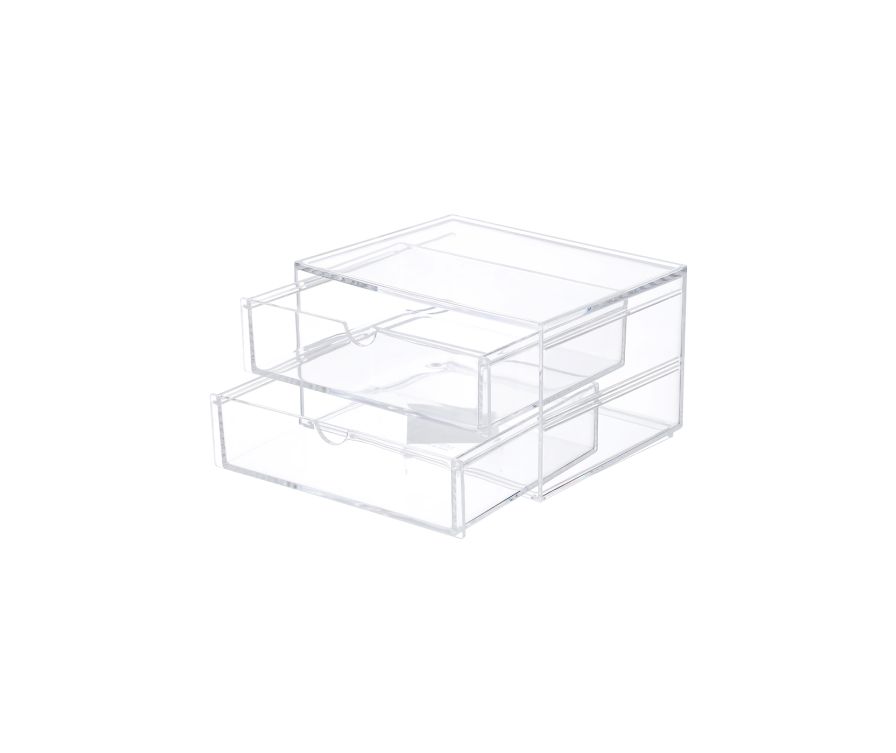 Прозрачный органайзер для хранения косметики с двумя сетками и ящиками для комбинированния
