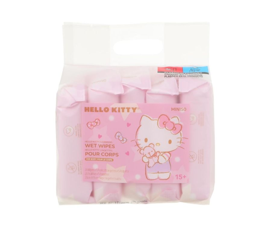 Влажные салфетки Hello Kitty Cleansing (20 салфеток × 5 упаковки)